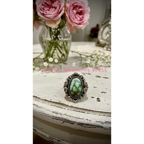 Palomino Turquoise (Varisvite) Victorian Style Oval Ring 6-10 - Picture 2 of 7